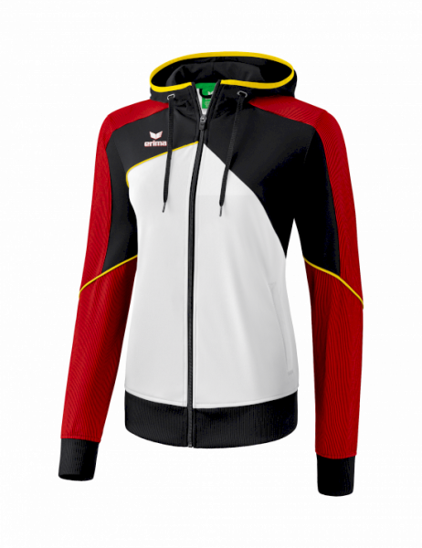 Erima Premium One 2.0 Trainingsjacke mit Kapuze - schwarz/weiß/rot